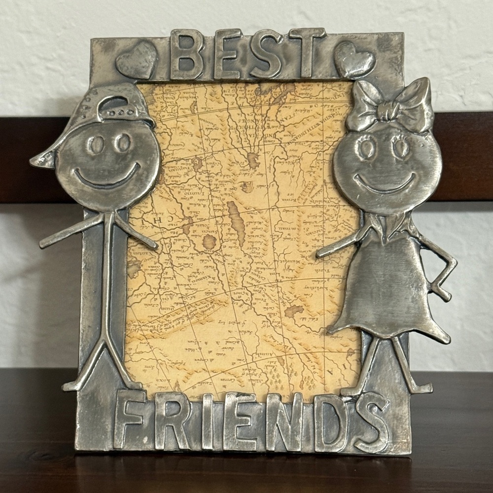 Vintage 1990’s Charming Pewter Friends Picture Frame. Features a boy and girl.